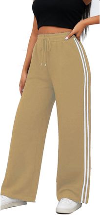 Generic Want Clothing Womens Wide Leg Bottoms Joggers Fleece Lined Straight Flare Comfy Plain & Sport Side Stripe Casual Lounge Wear Sweat Pants (UK, Alpha, L