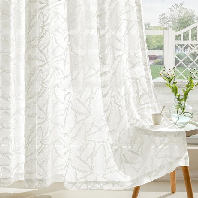 Miulee Gardinen Voile Vorhang Vorhänge mit Blattmustern halbtransparent mit Ösen Curtains Schals für Wohnzimmer Schlafzimmer Kinderzimmer 2er Set 160×140cm ( ab 28,99 €