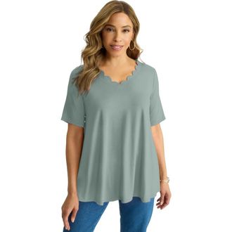Jessica London Scalloped V-Neck Tunic in Grey Spruce at Nordstrom, Size Small
