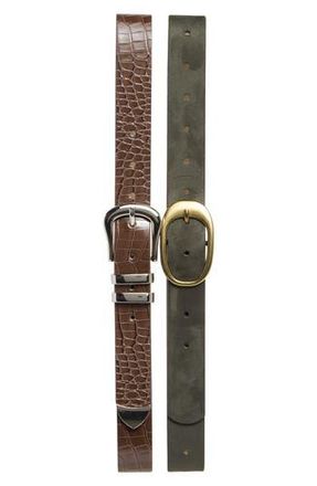 Steve Madden Set of 2 Assorted Belts in Dark Olive-Chocolate at Nordstrom Rack, Size X-Large