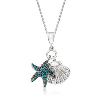 Ross-Simons Blue and White Diamond Sea Life Pendant Necklace in Sterling Silver