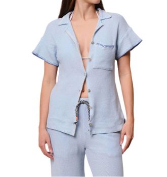 Sundry Mesh Camp Short Sleeve Shirt In Chambray