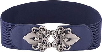 Generic Retro Wide Waistband Elastic Dress Waist Belt Buckle ladies Belt Suspenders Leather (navy, One Size)