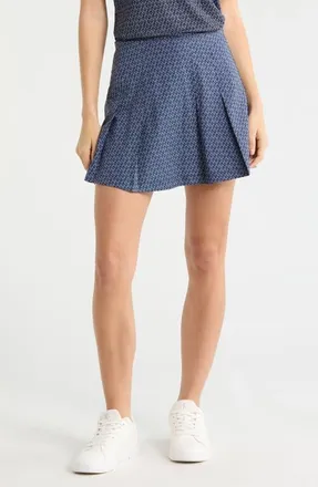 Greyson Ashe Print Pleated Performance Skirt in Maltese Blue at Nordstrom, Size X-Large