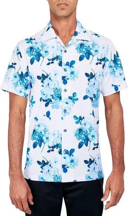 Society of Threads Shirt Men Blue Floral Stretch Regular Fit Button Up FTS343