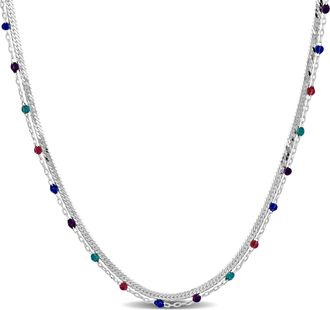 Mimi & Max Multi-Color Bead Double Strand Herringbone Necklace in Sterling Silver - 15+2 in