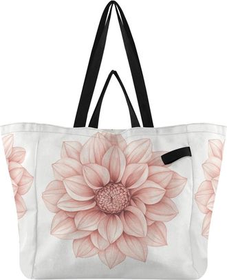 Generic White Horse Blue Pink Flower White print Reusable Canvas Tote Bag, Heavy Duty Grocery Shopping Bag with Large Capacity Double Handles Hard Bottom Work