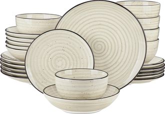OEM Juego De Vajilla De Cer&aacute;mica Color Beige, Disponible En 24 O 48 Piezas, Con Elegante Dise&ntilde;o En Espiral