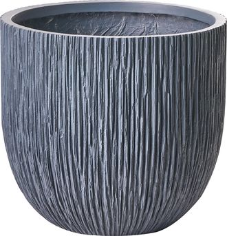 Beliani Maceta Para Exterior E Interior Tiesto Decorativo Redondo De Fibra De Arcilla Estriada 42 X 42 X 39 Cm Gris Hanyue