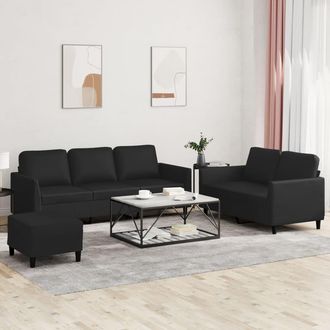 vidaXL Juego De Sof&aacute;s Con Cojines 3 Piezas Cuero Sint&eacute;tico Negro Vidaxl