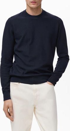 Mango Crewneck Piqué Sweater in Navy at Nordstrom, Size Xx-Large