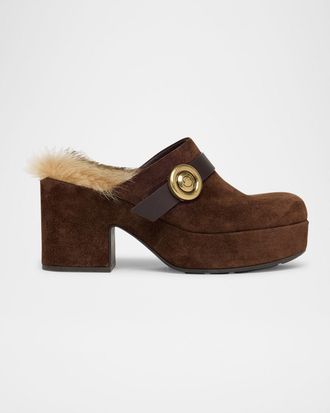 Moncler Amalia Shearling-Lined Suede Mules