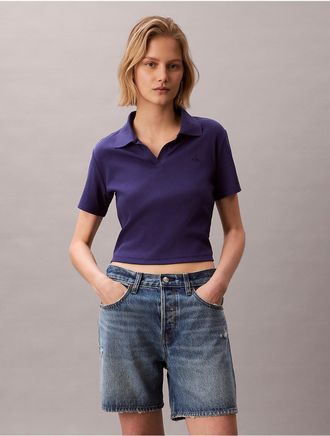 Calvin Klein Jeans Calvin Klein Womens Cotton Contour Rib Polo Tee - Purple - L