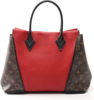 Louis Vuitton Black Brown Monogram Red Color Coated Canvas Leather Tote Bag (Pre-Owned)