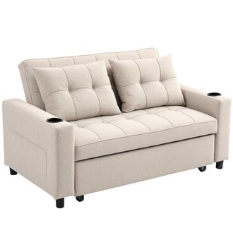 HOMCOM 2 Seater Pull Out Sofa Bed with Pockets for Living Room - Blue | TJ Hughes