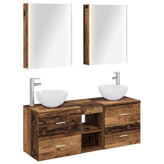 vidaXL Juego De Muebles De Ba&ntilde;o 5 Pcs Madera Envejecida Vidaxl
