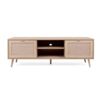 Calicosy 2-Door TV Stand, 150Cm Wide - Rattan Print - BALI in Light Brown