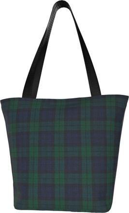 AOOEDM Deep Blue & Green Plaid Tote Bag Women Capacity Shoulder Grocery Shopping Bags