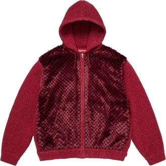 SUPREME SS26 Checkerboard Faux Fur Zip Up Hooded Sweater Red SUP-SS26-127-RED