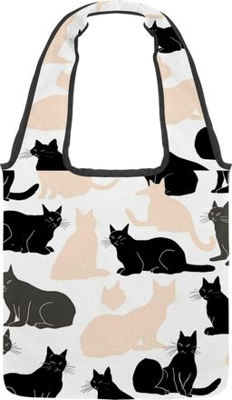 Generic Cats on a White Background Reversible Canvas Shoulder Tote - Double-Sided Print, 12oz Cotton, 27cm Drop, Fold-Flat Bag for Travel, Shopping, Street Ou