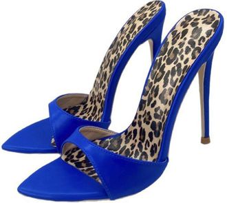 Generic Blue,5.5 UK,Womens Sandals Pointed Open Toe Stiletto High Heels Slip On Backless Slides Satin Formal Wedding Party Dress Pumps Shoes