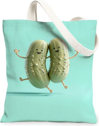 Generic Funny Pickle Canvas Tote Bags, Cute Vegetable Pattern Reusable Grocery Bags, Summer Casual Lightweight Washable Shoulder St, Mint Green, 13x15 Inch
