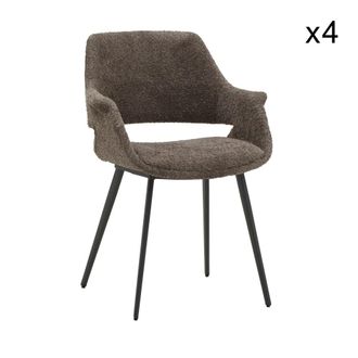 Konte Design Lote de 4 sillas de tela color t&oacute;rtola con efecto boucl&eacute;, patas negro