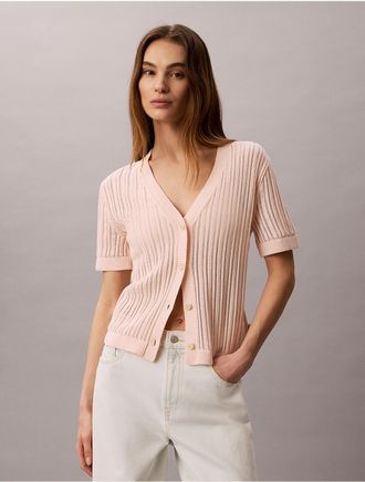 Calvin Klein Jeans Calvin Klein Womens Open Stitch Button-Down Sweater - Pink - XS