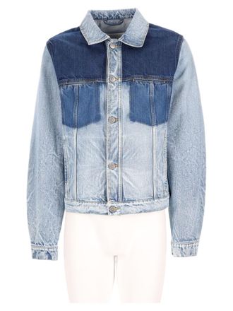 Maison Margiela Two-Tone Blue Denim Sports Jacket With Pointed Collar