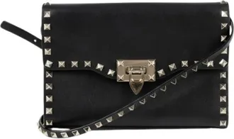 Valentino Pre-owned Cross Body Bags, female, Black, Size: ONE SIZE Pre-owned Rockstud Flap Shoulder Crossbody Bag