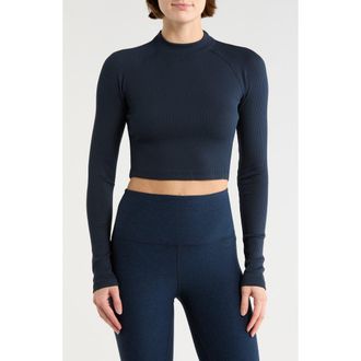 Beyond Yoga Contours Rib Mock Neck Crop Top in Nocturnal Navy at Nordstrom Rack, Size X-Large