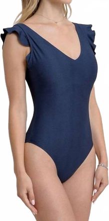 Southern Tide Wave Texture Ruffle One Piece In Dress Blue