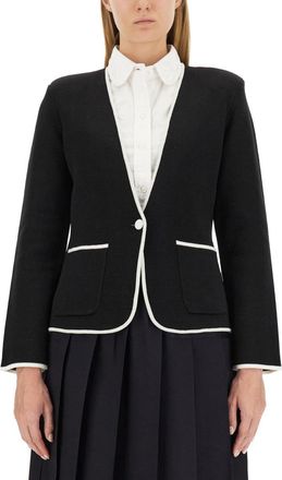 Thom Browne Womens Single-breasted Collarless Jacket - Black Wool - Size EU 32 (Womens)
