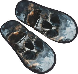 Generic Soft Mens Slipper horror skull print Mens Slipper Non-Slip Spa Slippers for Winter Bedroom Indoor L