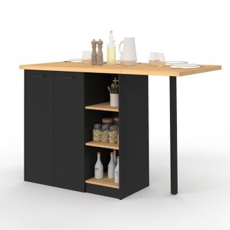 IDMarket Isola Centrale Cesar 140 Cm In Legno Nero Con Piano Di Lavoro Effetto Faggio