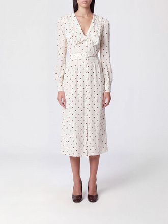Alessandra Rich Abito chemisier midi in seta a pois con maniche lunghe