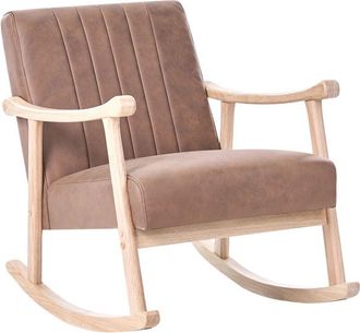 Beliani Rocking Armchair Brown Faux Leather Upholstery Rubberwood Legs with Armrests Living Room Nursery LEKNES