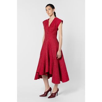 Roksanda Ilincic Sapha Textured Midi Dress in Bennett Red at Nordstrom, Size 4