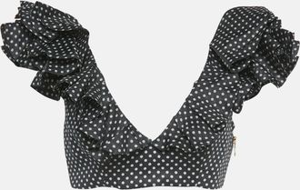 Zimmermann Black Polka Dots Linen Painted Heart Cascade Top
