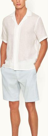 Orlebar Brown Maitan Lino Relaxed Fit Capri Collar Italian Linen Shirt in White at Nordstrom, Size Xxx-Large