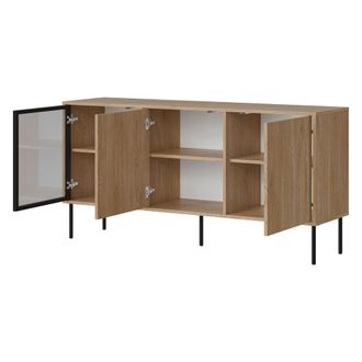 Dmora Aparador Conzano, Alacena 3 Estantes, Puerta Batiente, 3 Puertas, 150x40x75h Cm Marr&oacute;n