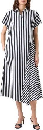 Akris Kodak Stripe Cotton Poplin Midi Shirtdress in Black-Cream at Nordstrom, Size 12