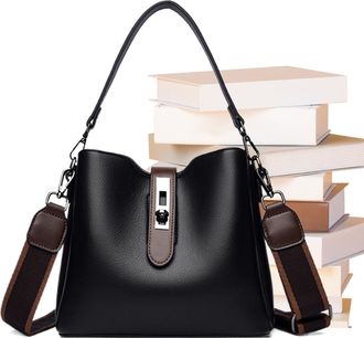 Generic Compact Leather Bag - Lightweight Womens Handbags &brvbar; Shoulder Bags with Magnetic Buckle, Leather Bucket Bags with Secure Storage, Tote Bag, Bucket Purs