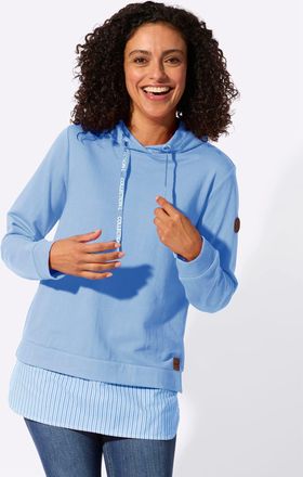 Casual Looks Kapuzensweatshirt CASUAL LOOKS, Damen, Gr. 36, himmelblau, 50% Baumwolle, 50% Polyester, gemustert, gestreift, unifarben, Sweatshirts Kapuzensweatshir