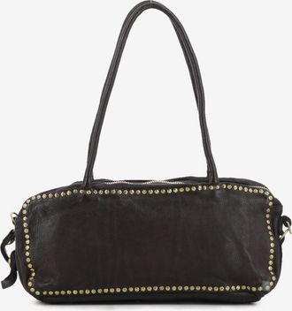 Campomaggi Borsa bauletto Simona in pelle con borchie moro