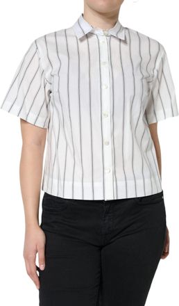 Dolce & Gabbana Womens White Striped Collared Short Sleeve Polo Top Cotton