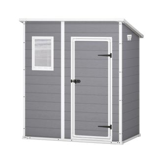 Keter Manor Pent 6x4 - Caseta De Jard&iacute;n 183,50x200,50x111 Cm 1 Puerta Para Almacenamiento De Herramientas Acabado Efecto Madera Rayada En Resina Gris