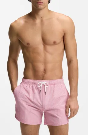 BOSS Velvetfish Seersucker Swim Trunks in Dark Red at Nordstrom, Size Xx-Large
