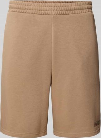 Review Relaxed Fit Sweatshorts mit Label-Stitching in Mud, Größe XS