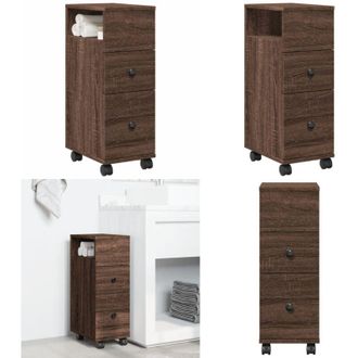 vidaXL Mobile da Bagno Stretto con Ruote Rovere Marrone in Truciolato - Mobile da bagno stretto - Mobile da bagno con ruote